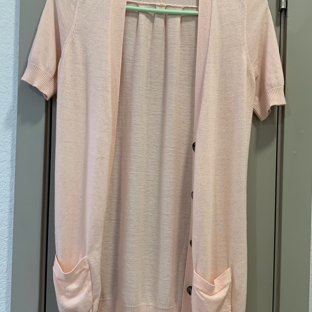Cream and Pink Open-Front Cardigan Sweater